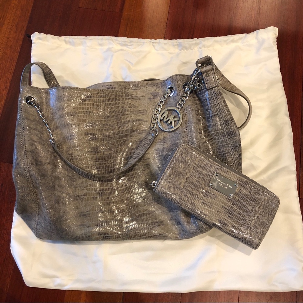 Gray Snakeskin Michael Kors Bag & Matching Wallet